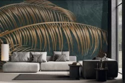 Carta da parati scura foglie oro nero