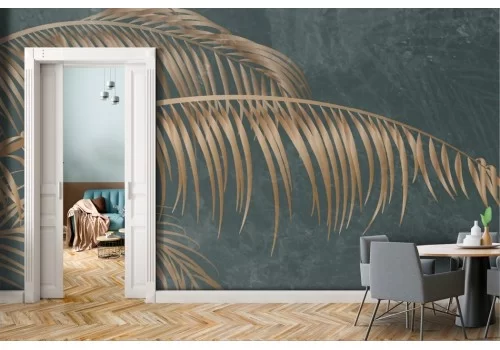 Carta da parati scura foglie oro nero 2