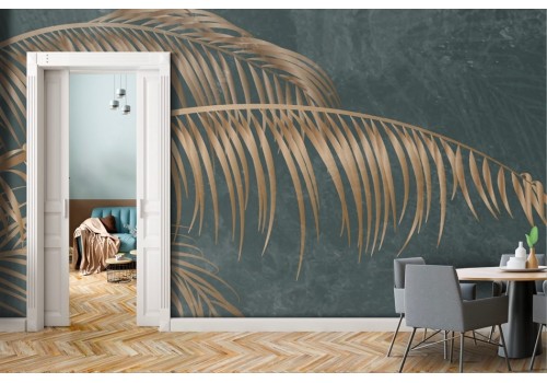 Dark wallpaper black gold leaves 2