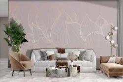 Carta da Parati Adesiva fiori stilizzati oro rosa