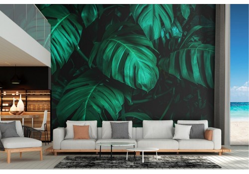 Tropical large green leaves wallpaper