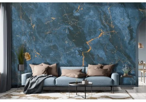 Blue gold marble finish wallpaper -a365