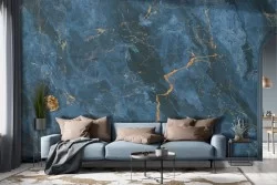Blue gold marble finish wallpaper