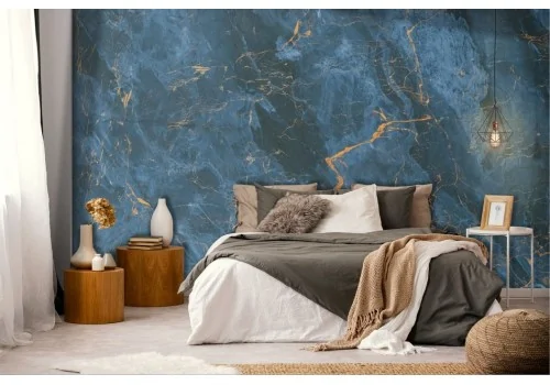 Blue gold marble finish wallpaper 2