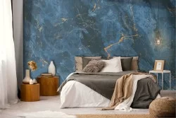 Adhesive Wallpaper with blue gold marble finish
