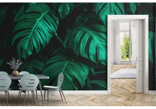 Carta da Parati foglie tropicali grandi verde natura 2