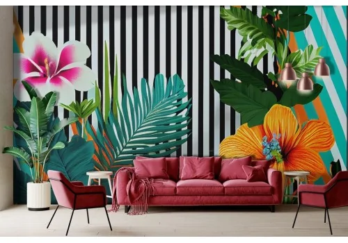 Colorful flowers and stripes wallpaper -a366