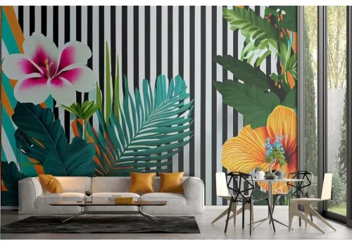 Colorful flowers and stripes wallpaper 2