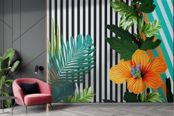 Floral and striped wallpaper