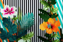 Floral and striped wallpaper