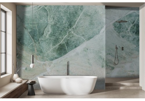 Green white marble finish wallpaper