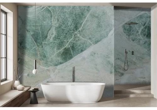 Green white marble finish wallpaper -a370