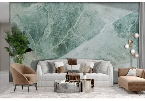Green white marble finish wallpaper 2