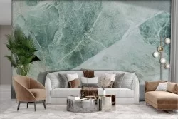 Adhesive Wallpaper with green white marble finish