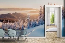 Wallpaper snow and sunset