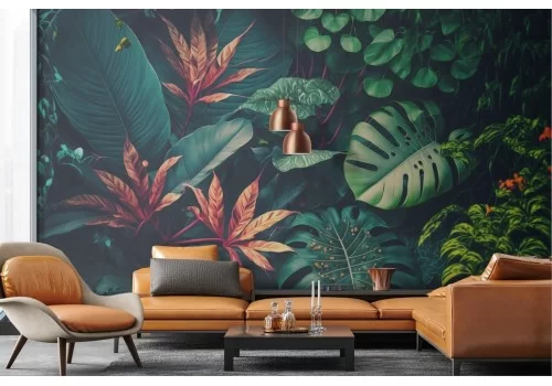 Carta da parati jungle foglie tropicali 2