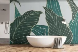 Stylized leaves wallpaper gold green