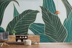 Carta da Parati Adesiva foglie stilizzate oro verde