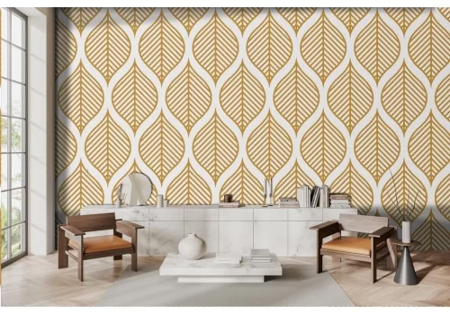 Stylized geometric wallpaper gold leaves