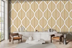 Stylized geometric wallpaper gold leaves