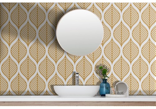 Stylized geometric wallpaper gold leaves 2