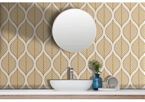 Stylized geometric wallpaper gold leaves 2