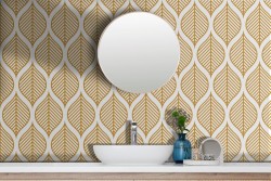 Geometric Stylized Gold Leaves Adhesive Wallpaper