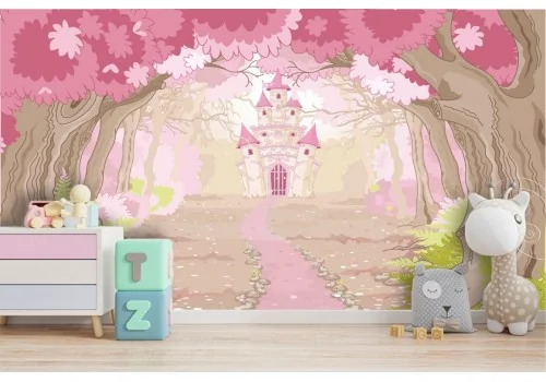 Fairy tale castle wallpaper in the forest landscape for children 2