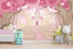 Carta da Parati castello fiabe nel bosco paesaggio bambini