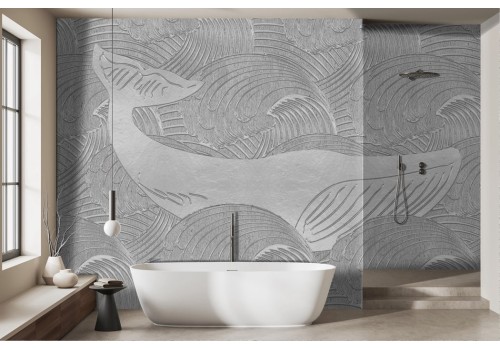 Wallpaper with stylized wave relief in gray whale