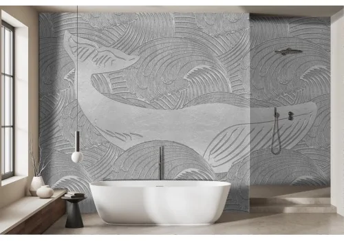 Wallpaper with stylized embossed gray whale -a391