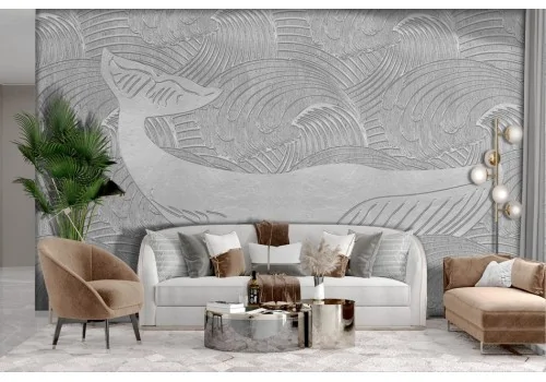 Wallpaper with stylized wave relief in gray whale 2