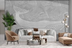 Adhesive Wallpaper with stylized relief waves in gray whale