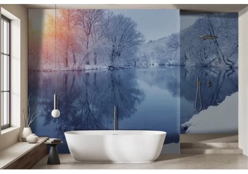 Frozen lake forest snow wallpaper