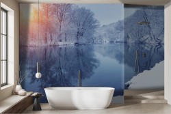 Frozen lake forest snow wallpaper