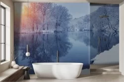 Frozen lake forest snow wallpaper