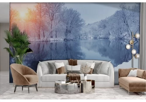 Frozen lake forest snow wallpaper 2