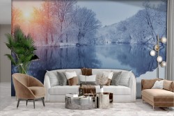Adhesive Wallpaper Frozen Lake Snowy Forest