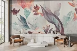 Abstract wallpaper with colorful flowers and leaves