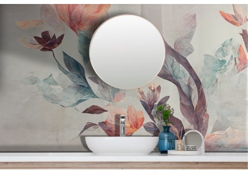 Adhesive Wallpaper Abstract colorful flowers and leaves