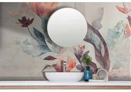 Carta da Parati Adesiva astratta fiori e foglie colorata