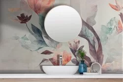 Carta da Parati Adesiva astratta fiori e foglie colorata