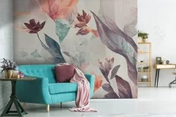 Carta da Parati fiori e foglie colorata