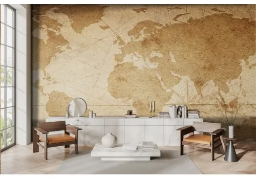 Vintage brown world map wallpaper