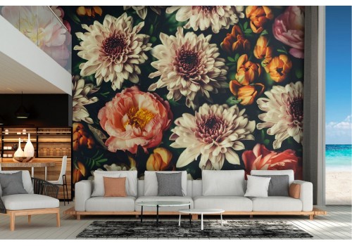 Wallpaper composition vintage flowers nature