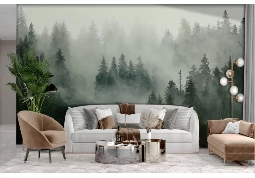 Forest wallpaper with fog shades 2