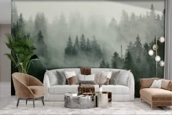 Carta da Parati Adesiva bosco con nebbia sfumature
