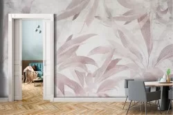Adhesive Wallpaper with Vintage Stylized Tropical Leaves