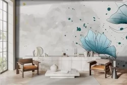 Carta da parati astratta con fiori acquerello