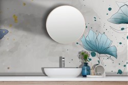 Abstract Adhesive Wallpaper with Watercolor Flowers